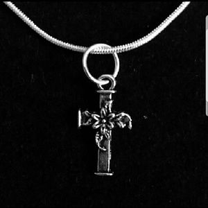 Artisan Floral Cross20"\.925 Sterling Silver Chain